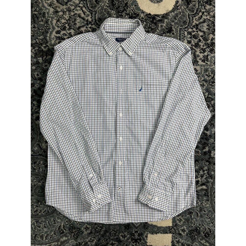 Vintage Mens Nautica Classic fit button down shirt size Large White /blue